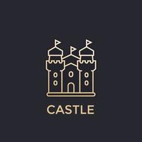 castillo, icono de vector de fortaleza, oro, estilo lineal