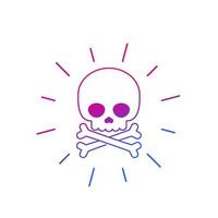 danger icon with skull and bones, line vector