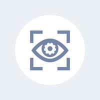 eye with gear icon isolated on white, retina scanning, biometric recognition symbol vector
