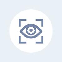 eye with gear icon isolated on white, retina scanning, biometric recognition symbol vector