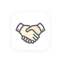 handshake icon, partnership, shaking hands, agreement vector pictogram in flat style with outline