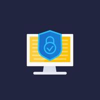 computer security icon with shield and pc vector