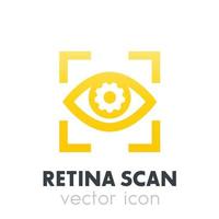 ojo con icono de engranaje sobre blanco, escaneo de retina, reconocimiento biométrico vector