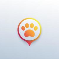 paw and location mark, pet app vector icon