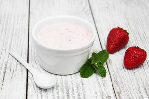 yogurt with fresh strawberries photo