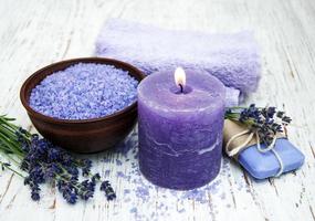 Lavender, sea salt and candle photo