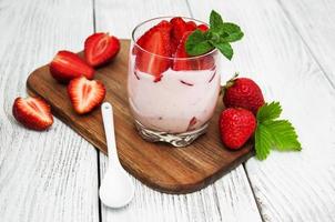 yogurt with fresh strawberries photo