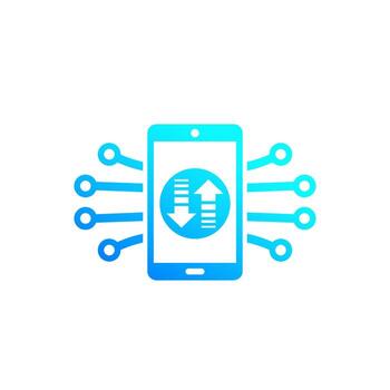 transferencia de datos en smartphone, tecnología móvil vector