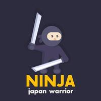ninja holding katana swords in hands in flat style over dark vector