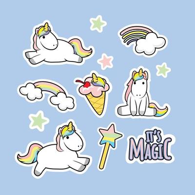 linda colección de temas de pegatinas de unicornio 5417825 Vector en  Vecteezy