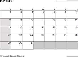 calendario de planificación de mayo de 2022 vector
