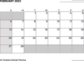 February 2022 Planning Calendar vector