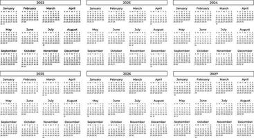 Minimal Calendar Collection 2022 to 2027 vector