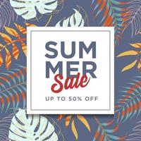 Summer Sale Banner Template  with abstract tropical leaves background vector