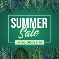 Summer Sale Banner Template  with tropical leaves background vector