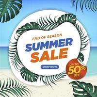 Summer Sale Banner Template  with tropical leaves and flowers background vector