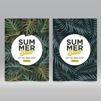 Summer Sale Banner Template  with tropical leaves background vector