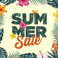 Summer Sale Banner Template  with tropical leaves and flowers background vector