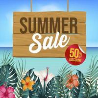 Summer Sale Banner Template  with tropical leaves and flowers vector