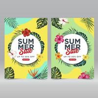 Summer Sale Banner Template  with tropical leaves and flowers background vector