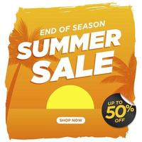 Summer Sale Banner Template  with tropical leaves and sunset background vector