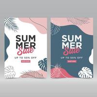 Summer Sale Banner Template  with abstract tropical leaves background vector