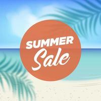 Summer Sale Banner Template  with palm leaves and sea background vector