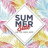 Summer Sale Banner Template  with tropical leaves vector