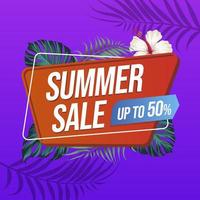 Summer Sale Banner Template  with tropical leaves and flowers background vector