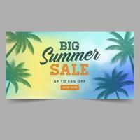 Summer Sale Banner Template  with tropical leaves vector