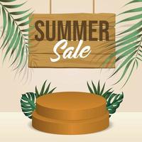 Summer Sale podium with tropical leaves background vector