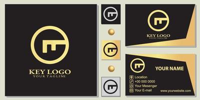 Luxury gold circle key lock logo premium template with elegant business card vector eps 10