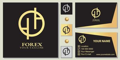 plantilla premium de logotipo de círculo de forex de gráfico de oro de lujo con elegante tarjeta de visita vectorial eps 10 vector