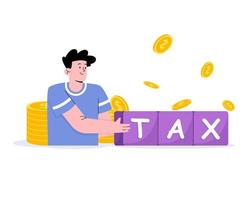 A man arrange cubes with word TAX and some money vector