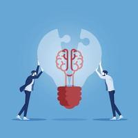 Completing Idea, businessman connected piece of light bulb jigsaw, collaboration business concept vector