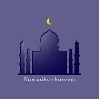 banner de noche de ramadán con ilustración de mezquita y luna brillante vector