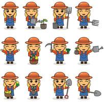 Cute Girl Farmer cartoon Bundle vector