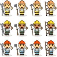 Vector Cartoon illustration of an happy Handyman with Big tools and Thump up pose