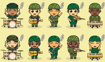caricatura de ilustración vectorial de la linda banda de música de soldado. vector
