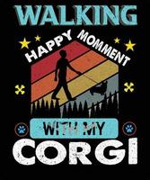 walking happy moment with my corgi vintage t-shirt design vector