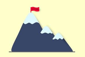 objetivo de motivación de montaña de icono de corte de papel con bandera de éxito, para escalar más alto, carrera, desarrollo empresarial y lograr sueños vector