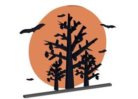 Vector 3D night view od moon, dark tree, bats. Spooky effect best for your property decoration image