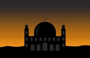 Ramadhan Kareem Illustration The Holy Month with night and mosque. Vector image