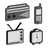 Bundle 3D vector icon old technology television, cellphone, radio and clock analog. Best for your decoration property images