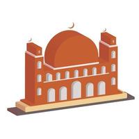 Vector 3D icon of a mosque with a circular dome of a brown crescent moon