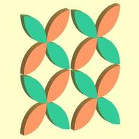 3D icon vector flower pattern with four turquoise and orange flower petals, as a wall decoration, background or backdrop