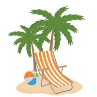 Chaise longue on a background of palm trees, color isolated cartoon-style illustration vector