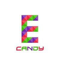 Geometric letter E with perfect combination of bright purple, red, and green colors. Good for business logo, design element, t-shirt design, print use, etc.