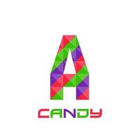 Geometric letter A with perfect combination of bright purple, red, and green colors. Good for business logo, design element, t-shirt design, print use, etc.