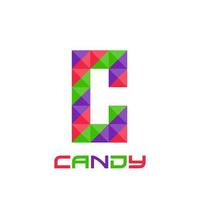 Geometric letter C with perfect combination of bright purple, red, and green colors. Good for business logo, design element, t-shirt design, print use, etc.